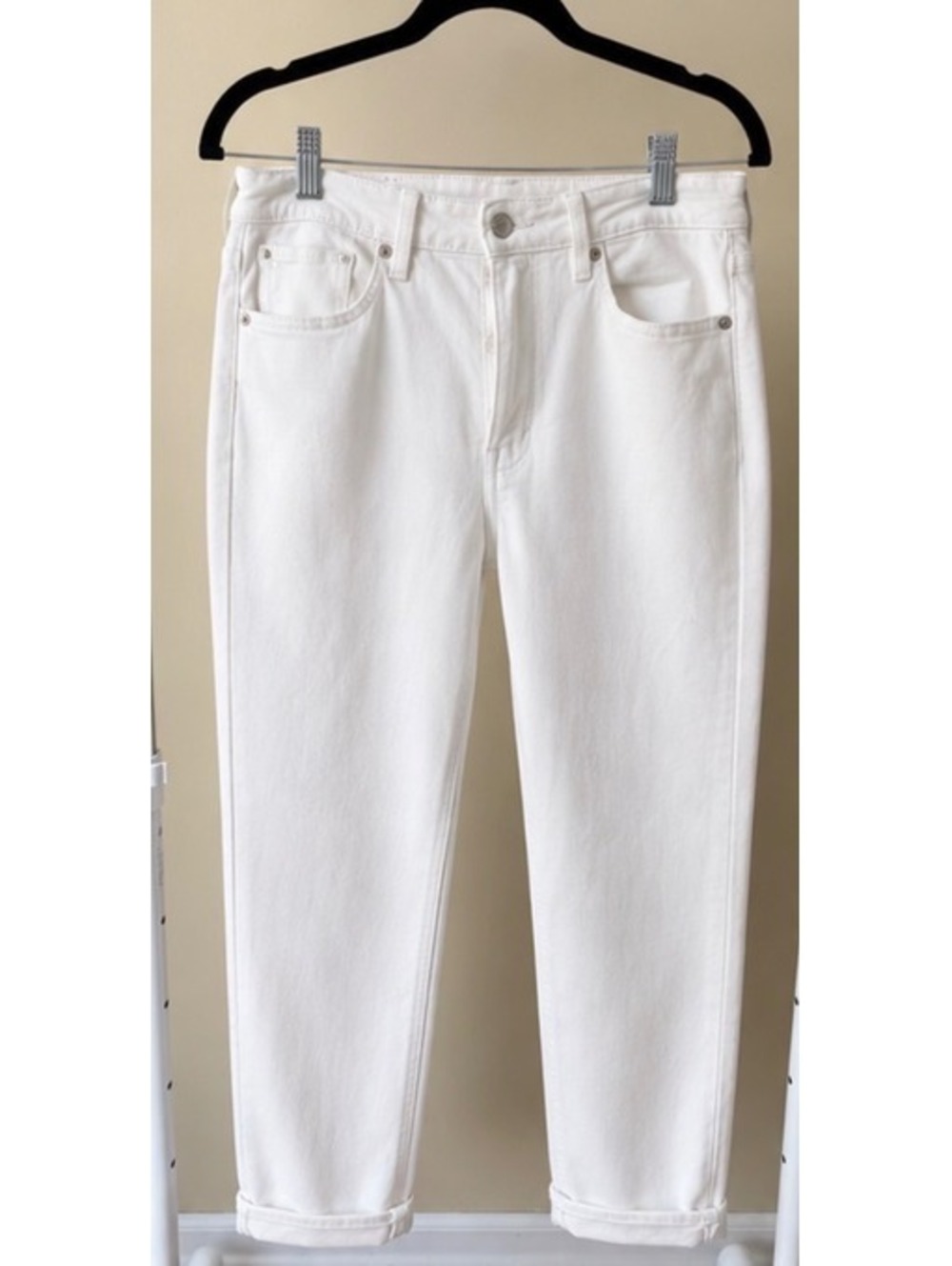 &Denim White High-Waisted Button-Fly Jeans